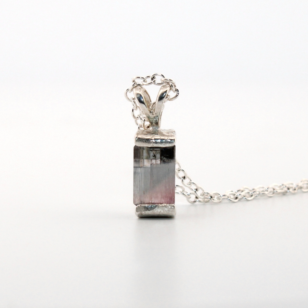 Unique BiColored Tourmaline Sterling Silver Necklace Nt54